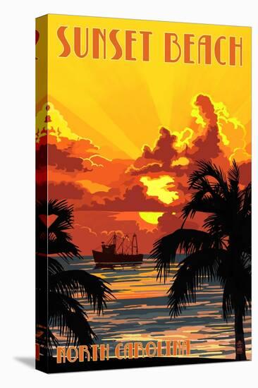 Sunset Beach, North Carolina - Sunset and Ship-Lantern Press-Stretched Canvas