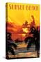 Sunset Beach, North Carolina - Sunset and Ship-Lantern Press-Stretched Canvas