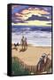 Sunset Beach Scene-Lantern Press-Framed Stretched Canvas