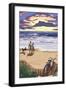 Sunset Beach Scene-Lantern Press-Framed Art Print