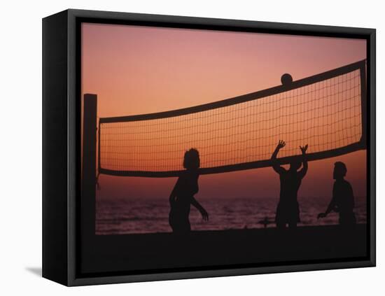 Sunset Beach Volleyball-Mitch Diamond-Framed Stretched Canvas