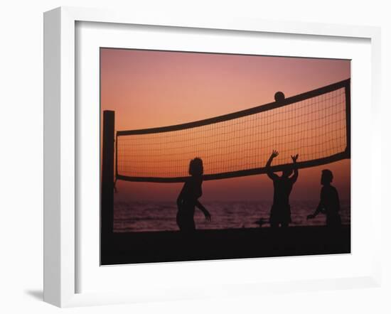 Sunset Beach Volleyball-Mitch Diamond-Framed Premium Photographic Print