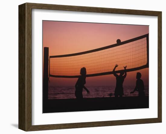 Sunset Beach Volleyball-Mitch Diamond-Framed Photographic Print