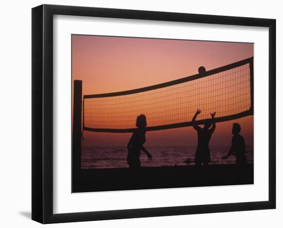 Sunset Beach Volleyball-Mitch Diamond-Framed Photographic Print