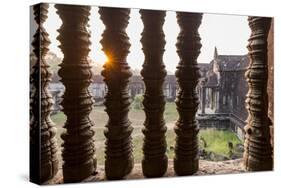 Sunset behind Columns at Angkor Wat, Cambodia-Paul Souders-Stretched Canvas