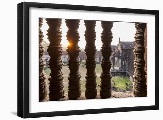 Sunset behind Columns at Angkor Wat, Cambodia-Paul Souders-Framed Photographic Print