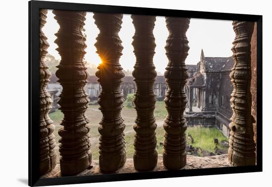 Sunset behind Columns at Angkor Wat, Cambodia-Paul Souders-Framed Photographic Print