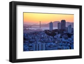 Sunset Behind Golden Gate Bridge, Downtown San Francisco-Vincent James-Framed Photographic Print