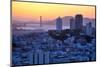 Sunset Behind Golden Gate Bridge, Downtown San Francisco-Vincent James-Mounted Photographic Print