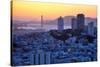 Sunset Behind Golden Gate Bridge, Downtown San Francisco-Vincent James-Stretched Canvas