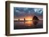 Sunset behind Haystack Rock at Cannon Beach on the Pacific Northwest coast, Oregon, United States o-Martin Child-Framed Photographic Print