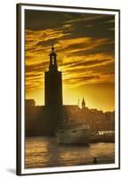 Sunset behind Stadshuset Bell Tower in Stockholm-Jon Hicks-Framed Premium Photographic Print