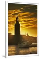 Sunset behind Stadshuset Bell Tower in Stockholm-Jon Hicks-Framed Premium Photographic Print