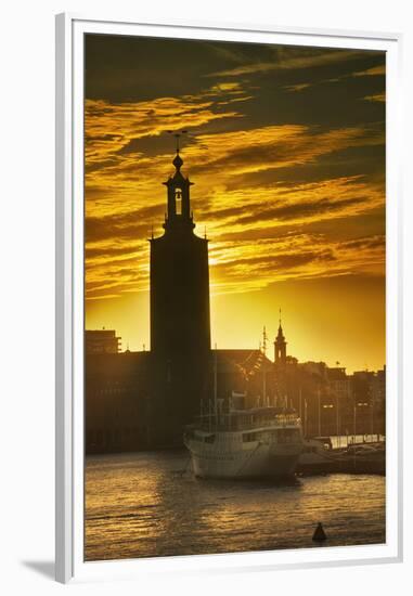 Sunset behind Stadshuset Bell Tower in Stockholm-Jon Hicks-Framed Premium Photographic Print