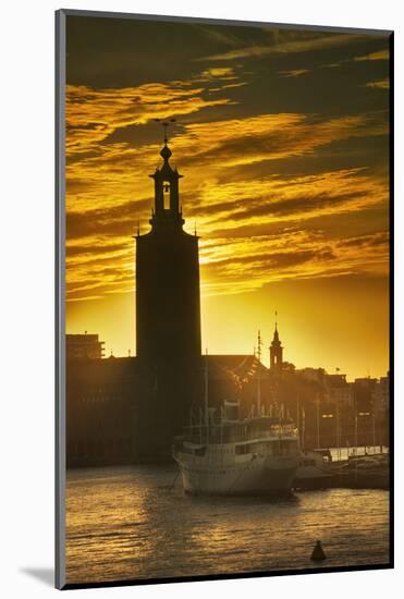 Sunset behind Stadshuset Bell Tower in Stockholm-Jon Hicks-Mounted Photographic Print