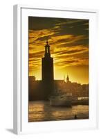 Sunset behind Stadshuset Bell Tower in Stockholm-Jon Hicks-Framed Photographic Print