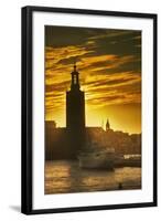 Sunset behind Stadshuset Bell Tower in Stockholm-Jon Hicks-Framed Photographic Print