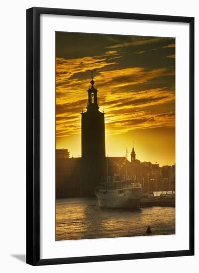 Sunset behind Stadshuset Bell Tower in Stockholm-Jon Hicks-Framed Photographic Print