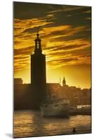 Sunset behind Stadshuset Bell Tower in Stockholm-Jon Hicks-Mounted Photographic Print