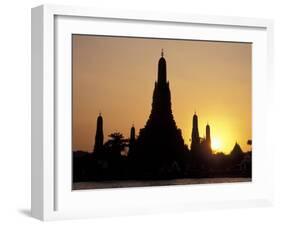 Sunset Behind Temple of Dawn on Chao Phraya River, Thailand-Merrill Images-Framed Photographic Print