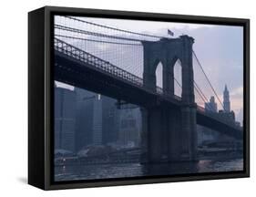 Sunset Behind the Brooklyn Bridge and Manhattan on a Humid Summer Evening-John Nordell-Framed Stretched Canvas