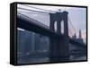 Sunset Behind the Brooklyn Bridge and Manhattan on a Humid Summer Evening-John Nordell-Framed Stretched Canvas