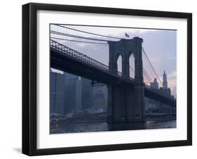 Sunset Behind the Brooklyn Bridge and Manhattan on a Humid Summer Evening-John Nordell-Framed Photographic Print