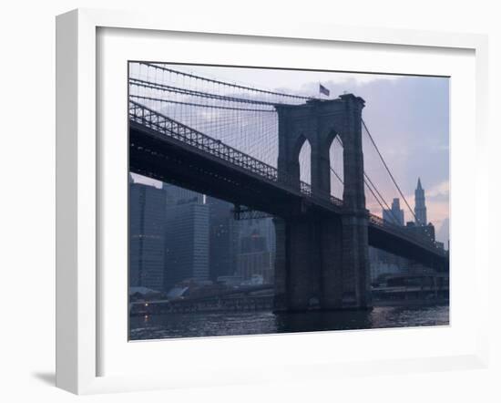 Sunset Behind the Brooklyn Bridge and Manhattan on a Humid Summer Evening-John Nordell-Framed Photographic Print