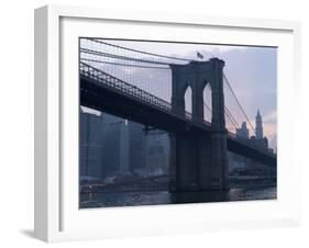 Sunset Behind the Brooklyn Bridge and Manhattan on a Humid Summer Evening-John Nordell-Framed Photographic Print