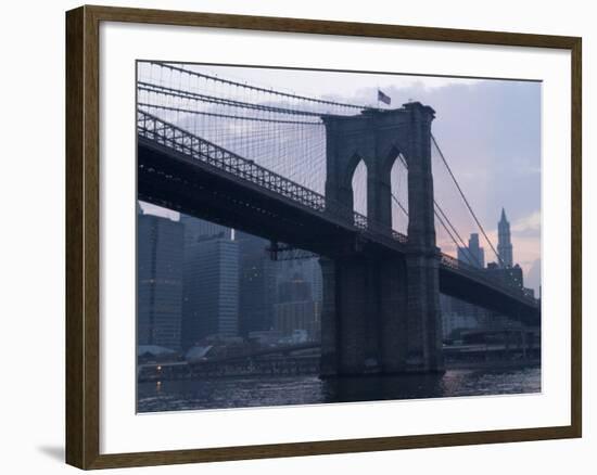 Sunset Behind the Brooklyn Bridge and Manhattan on a Humid Summer Evening-John Nordell-Framed Photographic Print