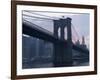 Sunset Behind the Brooklyn Bridge and Manhattan on a Humid Summer Evening-John Nordell-Framed Photographic Print