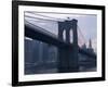 Sunset Behind the Brooklyn Bridge and Manhattan on a Humid Summer Evening-John Nordell-Framed Photographic Print