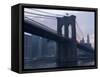 Sunset Behind the Brooklyn Bridge and Manhattan on a Humid Summer Evening-John Nordell-Framed Stretched Canvas