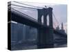 Sunset Behind the Brooklyn Bridge and Manhattan on a Humid Summer Evening-John Nordell-Stretched Canvas
