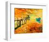Sunset Boat and Jetty Painting-null-Framed Art Print
