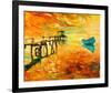 Sunset Boat and Jetty Painting-null-Framed Art Print