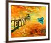 Sunset Boat and Jetty Painting-null-Framed Art Print