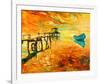 Sunset Boat and Jetty Painting-null-Framed Art Print