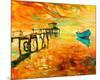Sunset Boat and Jetty Painting-null-Mounted Art Print