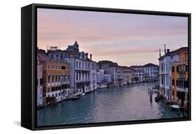 Sunset Boats on Grand Canal, Venice, Italy-Darrell Gulin-Framed Stretched Canvas