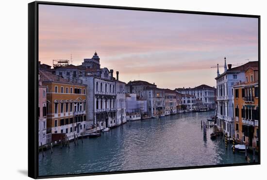 Sunset Boats on Grand Canal, Venice, Italy-Darrell Gulin-Framed Stretched Canvas