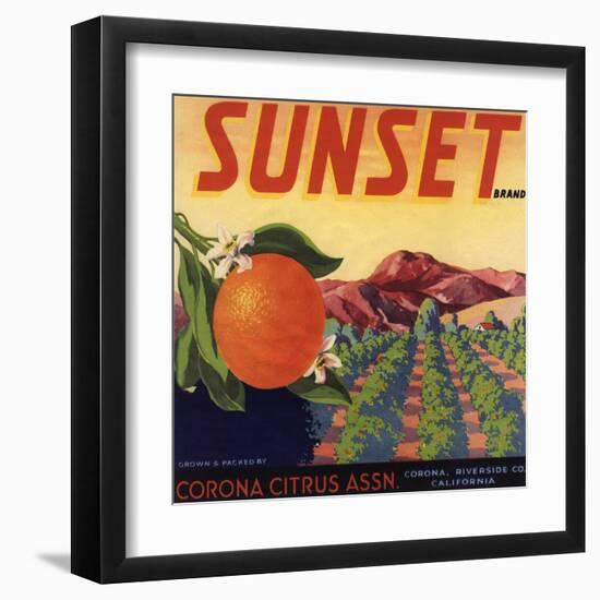 Sunset Brand - Corona, California - Citrus Crate Label-Lantern Press-Framed Art Print