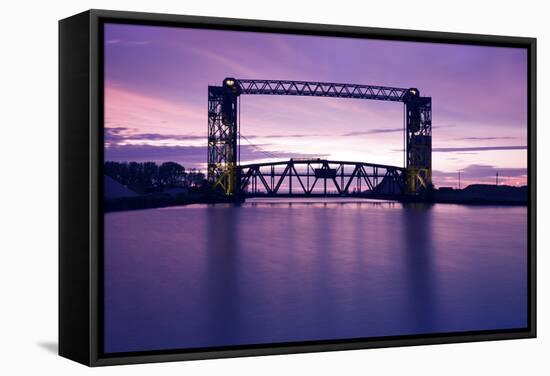 Sunset, Bridge and Two Lighthouses-benkrut-Framed Stretched Canvas