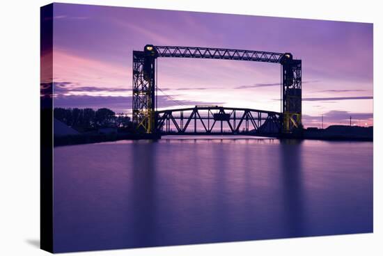 Sunset, Bridge and Two Lighthouses-benkrut-Stretched Canvas