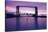 Sunset, Bridge and Two Lighthouses-benkrut-Stretched Canvas