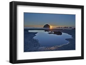 Sunset by a Sea Stack over a Pool on the Beach-James-Framed Photographic Print
