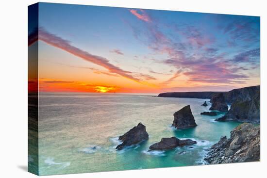 Sunset, Carnewas and Bedruthan Steps, Cornwall, England, United Kingdom, Europe-Kav Dadfar-Stretched Canvas