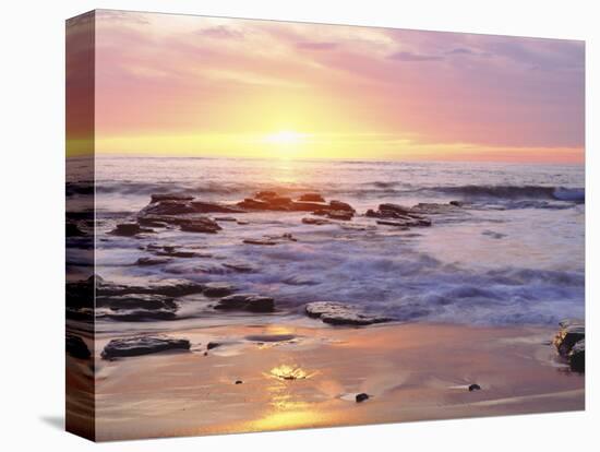 Sunset Cliffs Beach on the Pacific Ocean at Sunset, San Diego, California, USA-Christopher Talbot Frank-Stretched Canvas