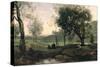 Sunset: Figures under Trees-Jean-Baptiste-Camille Corot-Stretched Canvas