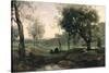 Sunset: Figures under Trees-Jean-Baptiste-Camille Corot-Stretched Canvas